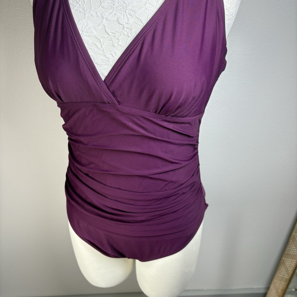 Unbranded Women ~L Plum One Piece Swimsuit Ruched Tummy Control Strappy Back